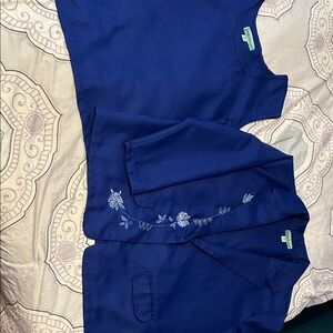 3 piece women suit made in India. Polyester. Royal Blue Embroidered Jacket